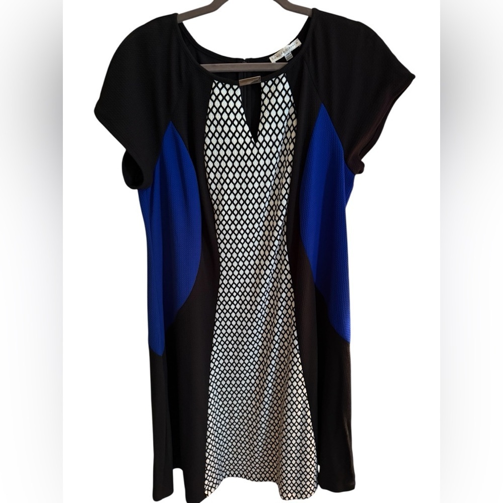 Sandra Darren Colorblock Sheath Dress 14W NWT Blue Black White Geometric Panel